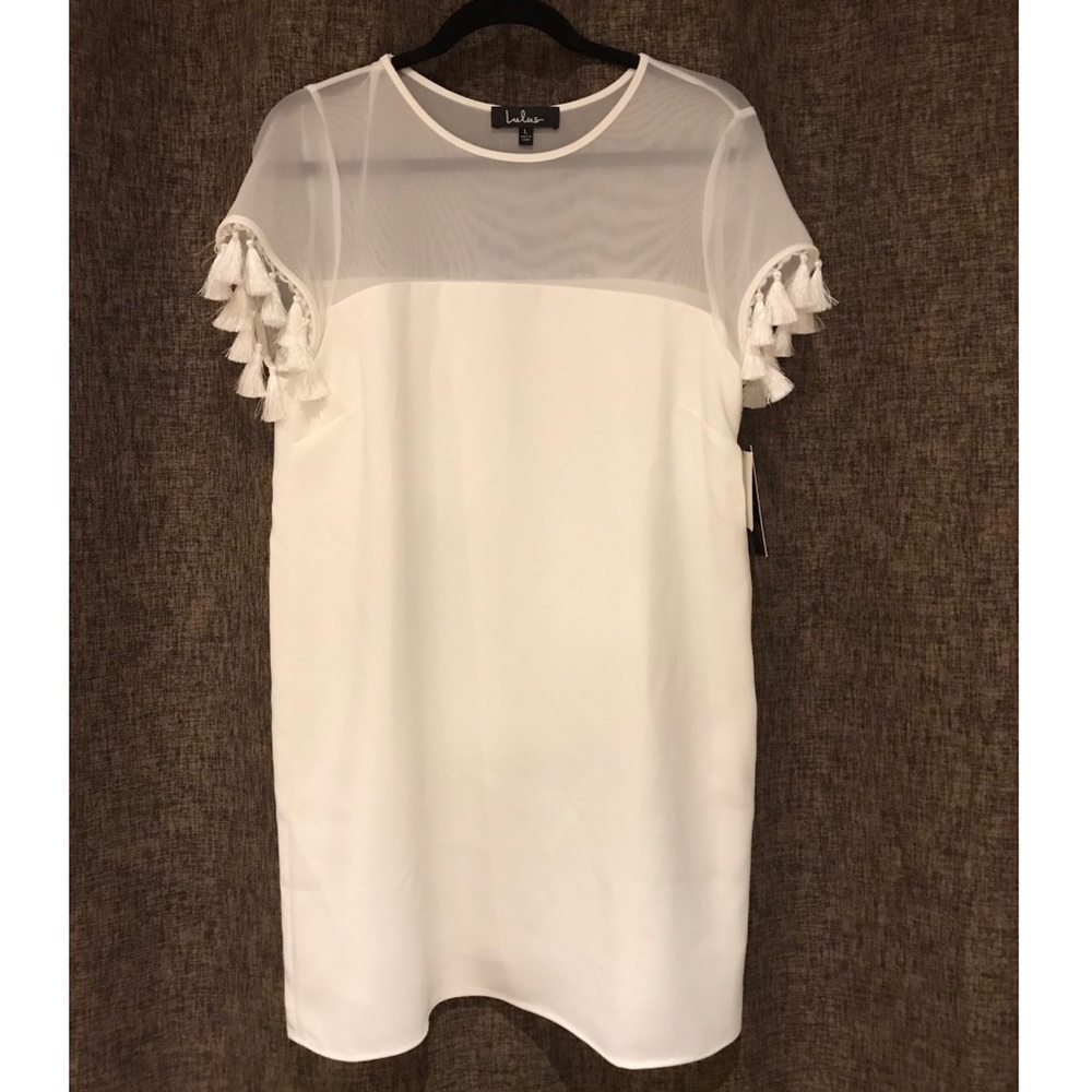 White Shift Dress w/ Tassels